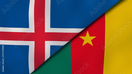 The flags of Iceland and Cameroon. News, reportage, business background. 3d illustration photo
