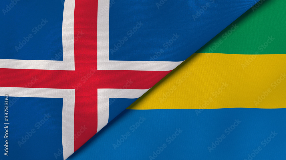 Fototapeta premium The flags of Iceland and Gabon. News, reportage, business background. 3d illustration