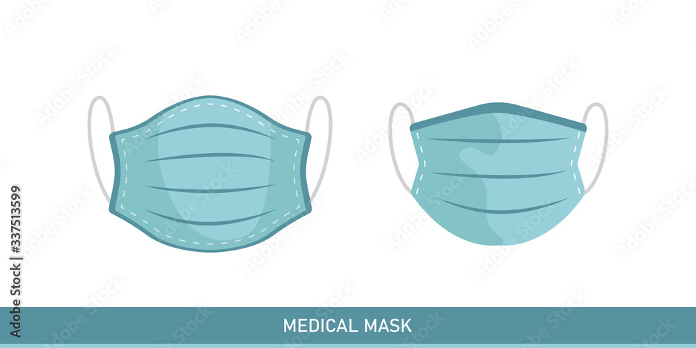 Breathing medical respiratory masks. Pandemic virus protect face masking. Vector surgery mask illustration.