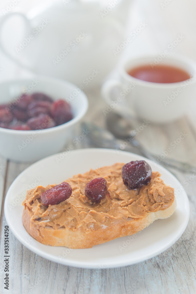 Breakfast with peanut butter sandwich Breakfast with peanut butter sandwich
