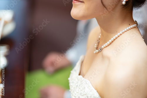 Bride wedding dress and necklace