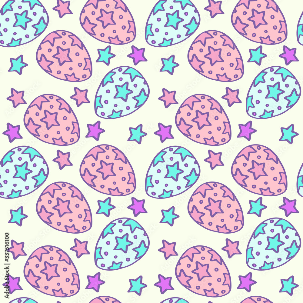 Bright painted eggs on white backdrop. Easter seamless pattern for apparel, wallpaper, wrap paper, sleeper, bath tile or bed linen. Phone case or cloth print art. Drawn style stock vector illustration Bright painted eggs on white backdrop. Easter seamless pattern for apparel, wallpaper, wrap paper, sleeper, bath tile or bed linen. Phone case or cloth print art. Drawn style stock vector illustration