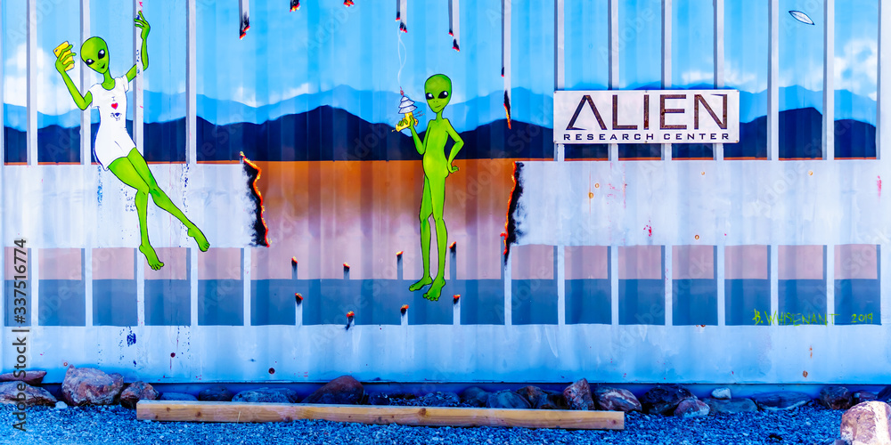 Crystal Springs, Nevada/USA - Oct 6 2019. Container wall painted with ...