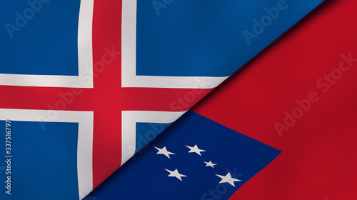 The flags of Iceland and Samoa. News, reportage, business background. 3d illustration