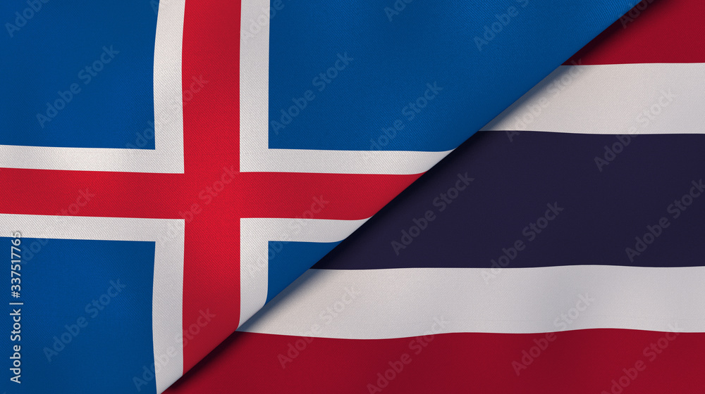 Fototapeta premium The flags of Iceland and Thailand. News, reportage, business background. 3d illustration