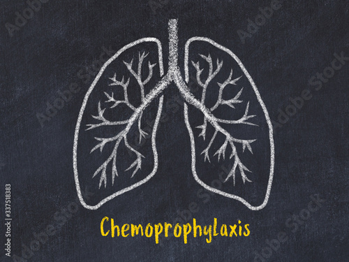 Concept of learning lung diseases. Chalk drawing of lungs with inscription photo