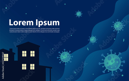 Coronavirus banner with bacteria - global pandemic concept. Vector graphic illustration