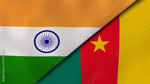 The flags of India and Cameroon. News, reportage, business background. 3d illustration photo