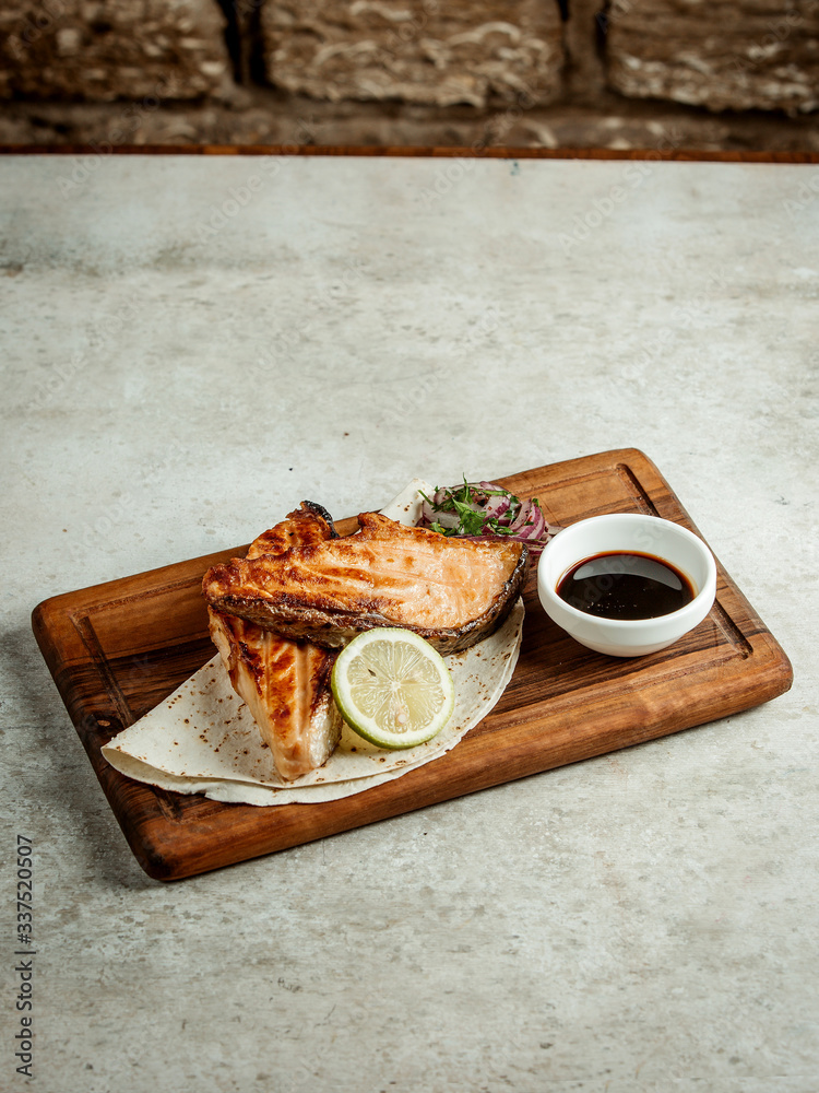 fried salmon with narsharab sauce fried salmon with narsharab sauce