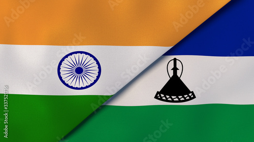 The flags of India and Lesotho. News, reportage, business background. 3d illustration photo