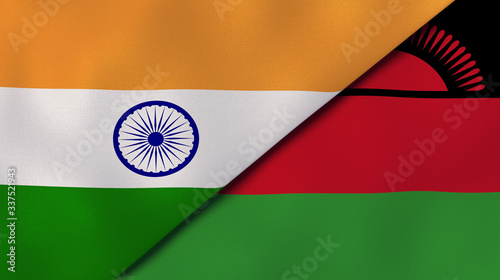 The flags of India and Malawi. News, reportage, business background. 3d illustration photo