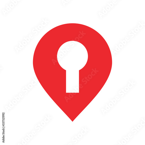 Location pointer with key hole logo, locked map pin icon, gps symbol vector illustration