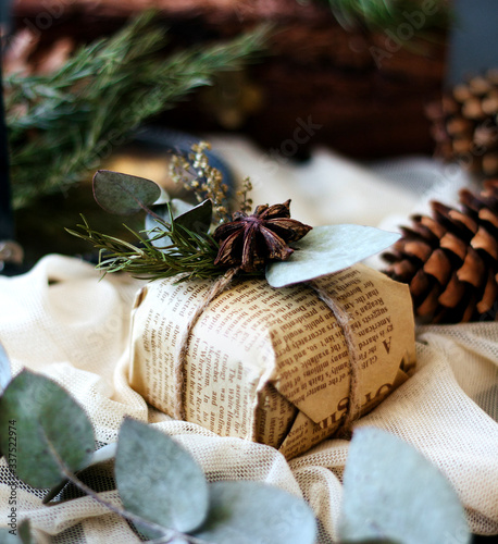 gift box wrapped in newspaper