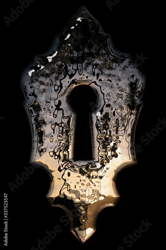 Wallpaper Mural The keyhole, decorative design element, imitation molten metal, isolated on black background, 3d render Torontodigital.ca