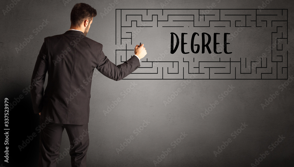 businessman drawing maze with DEGREE inscription, business education concept