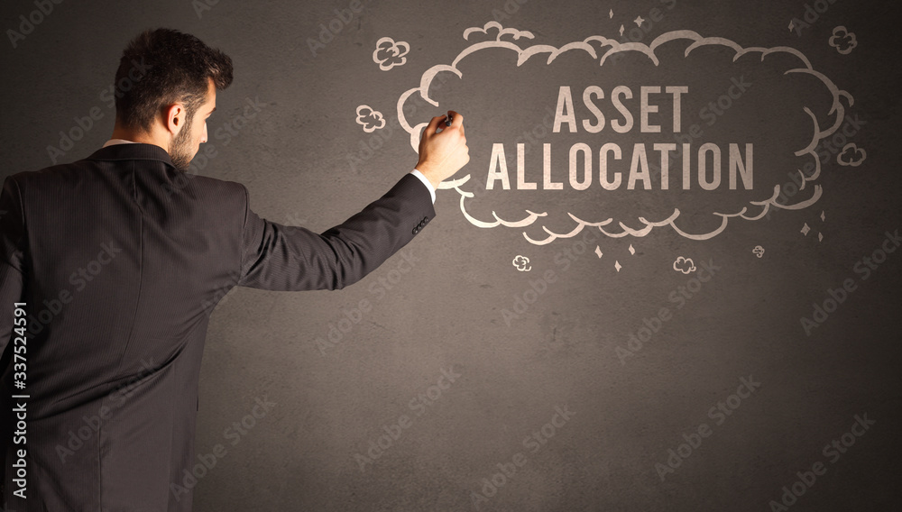 businessman drawing a cloud with ASSET ALLOCATION inscription inside, modern business concept businessman drawing a cloud with ASSET ALLOCATION inscription inside, modern business concept