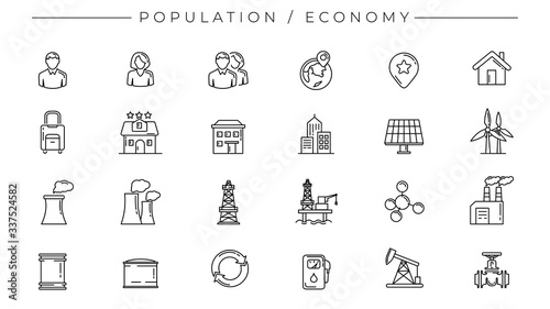 Population and Economy concept line style vector icons set