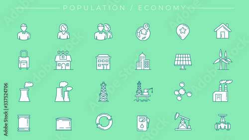 Population and Economy concept line style vector icons set