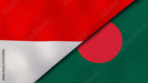 The flags of Indonesia and Bangladesh. News, reportage, business background. 3d illustration photo