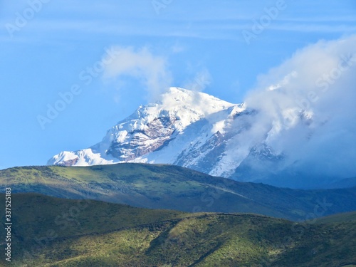 cayambe volcano landscape with blue sky