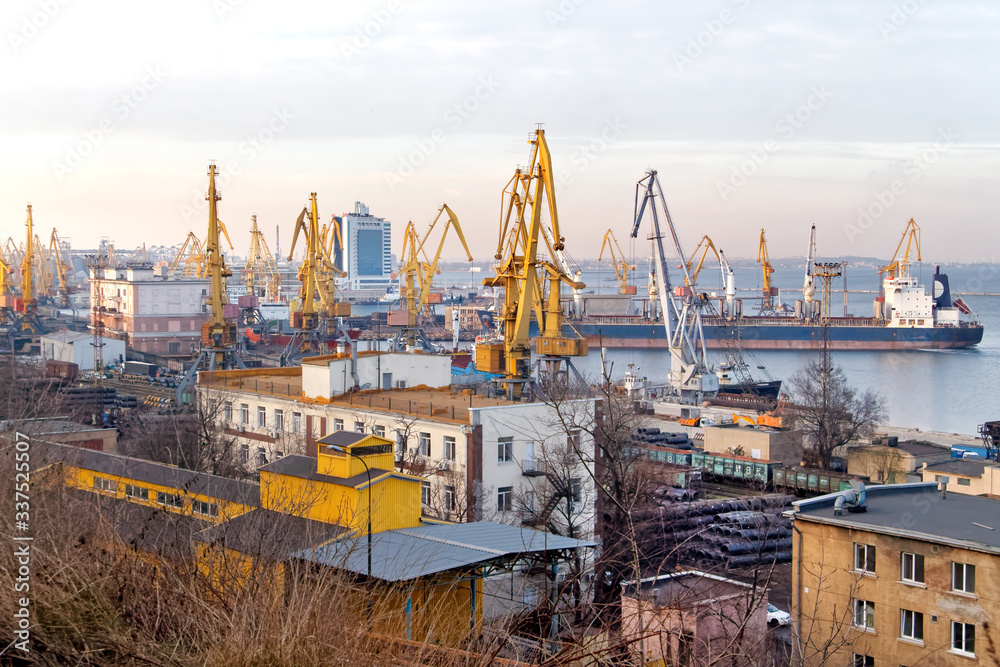 Sea port for loading and unloading ships in Odessa.