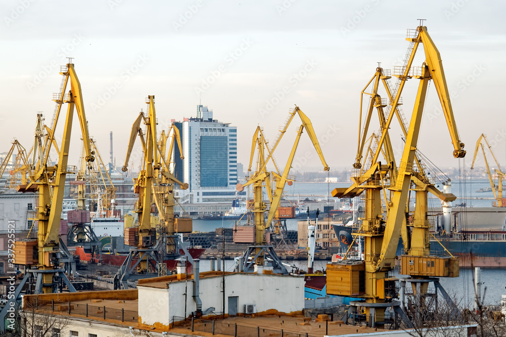 Sea port for loading and unloading ships in Odessa.