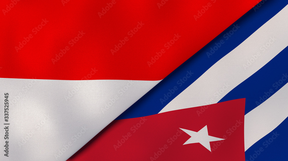 The flags of Indonesia and Cuba. News, reportage, business background. 3d illustration