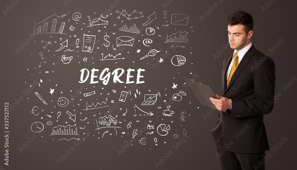 Businessman thinking with DEGREE inscription, business education concept Businessman thinking with DEGREE inscription, business education concept