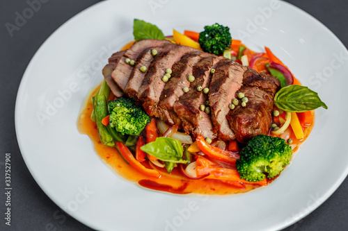 beautiful dishes with beef peas and vegetables, healthy food