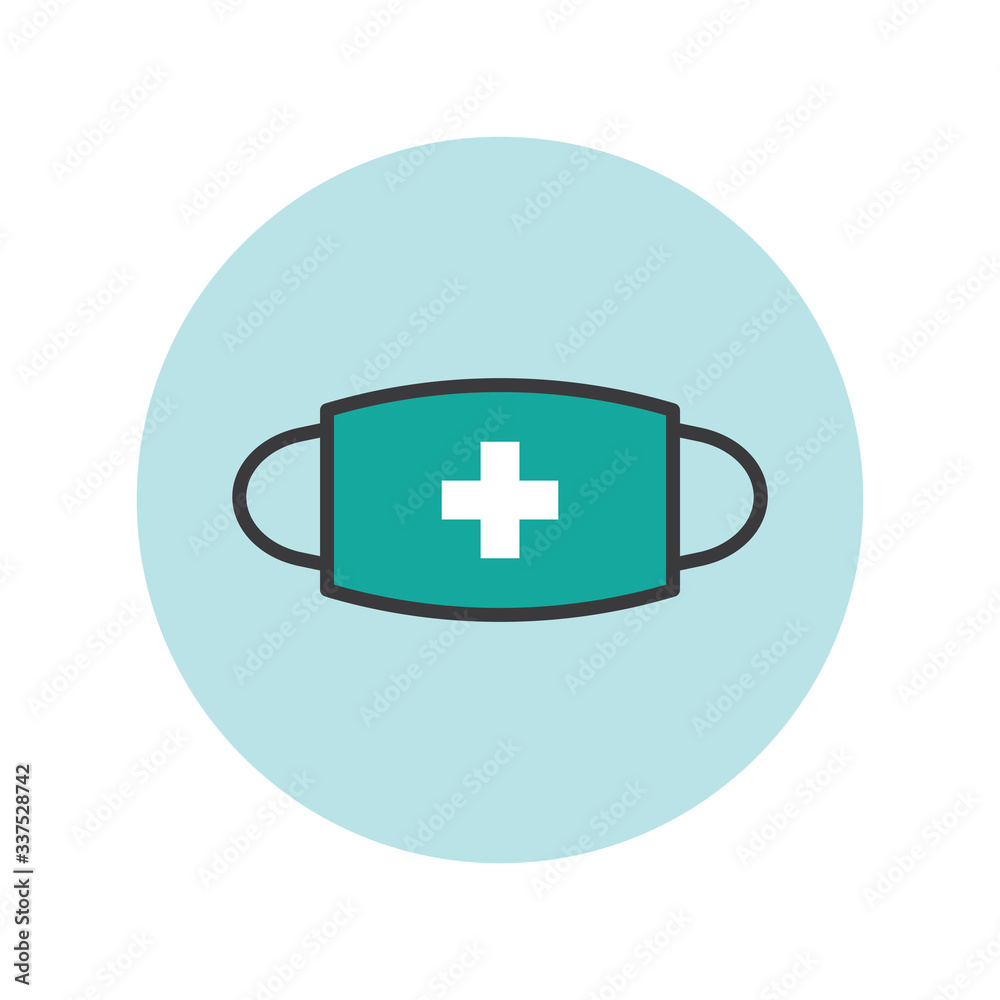 Fototapeta premium Breathing medical respiratory mask vector icon. Pandemic virus protection face masking.