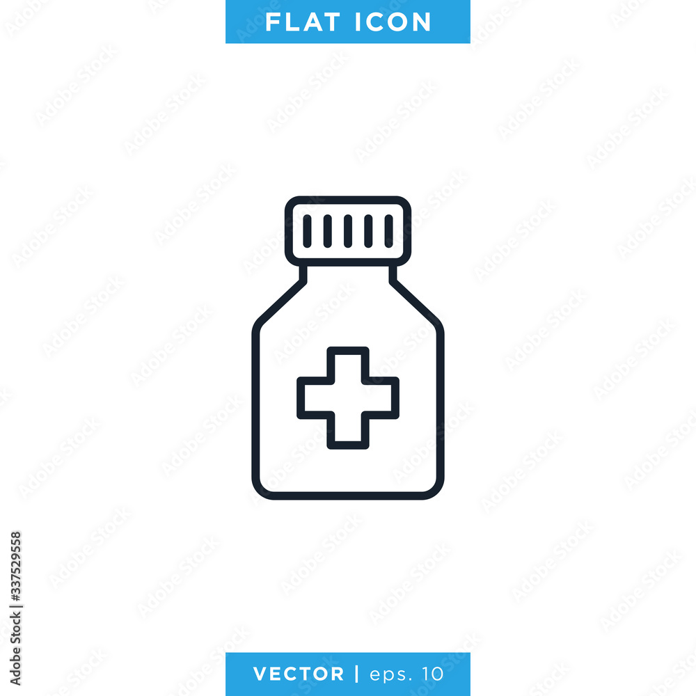Obraz premium Medicine bottle icon vector design template. Prescription drug bottle with editable stroke