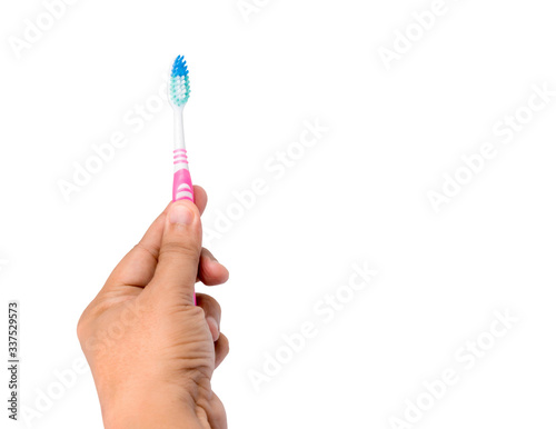 Hand toothbrush handle holding for oral health Isolated background screw clipingpart photo