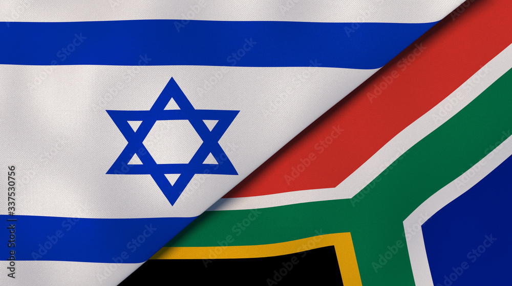 Fototapeta premium The flags of Israel and South Africa. News, reportage, business background. 3d illustration