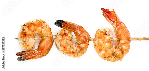 Картината върху платно roasted peeled prawn with skewer isolated on white background ,grilled shrimp