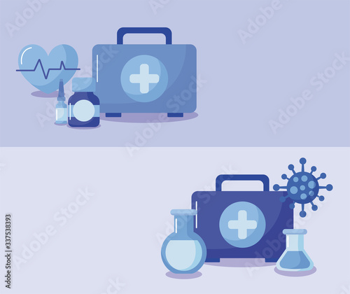 poster with vaccination icons and health, medical immunization