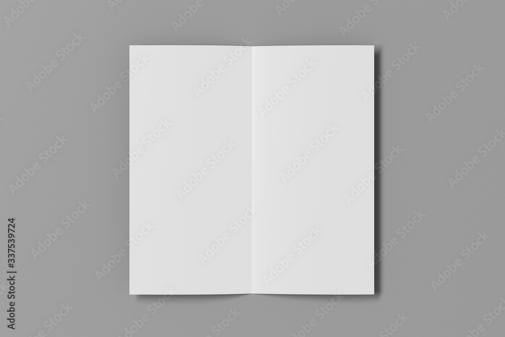 Blank square leaflet on gray background. Bi-fold or half-fold opened brochure isolated with clipping path. View directly above. 3d illustration Blank square leaflet on gray background. Bi-fold or half-fold opened brochure isolated with clipping path. View directly above. 3d illustration