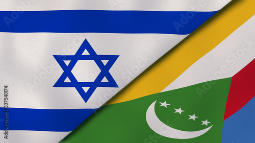 The flags of Israel and Comoros. News, reportage, business background. 3d illustration photo