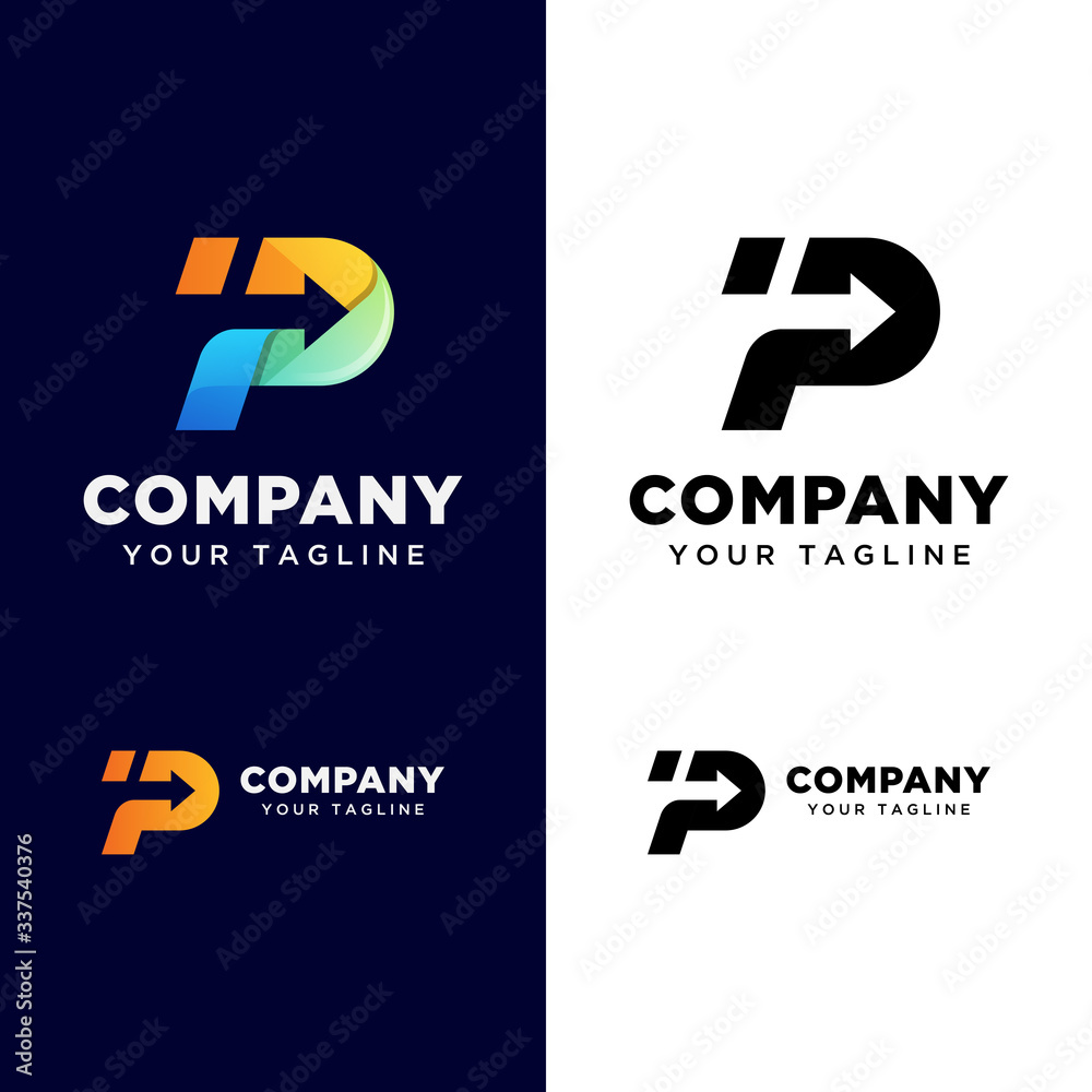 Letter P with arrow logo for your busines. fast delivery logo. transport logistic logo template - obrazy, fototapety, plakaty 