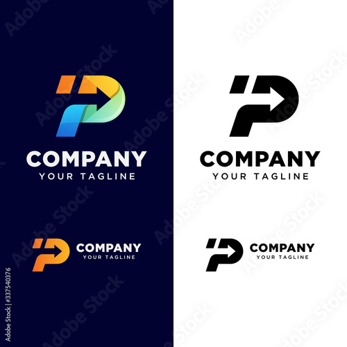 Letter P with arrow logo for your busines. fast delivery logo. transport logistic logo template photo