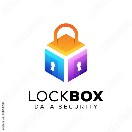 colorful cube box logo. lock box data security logo design vector template
