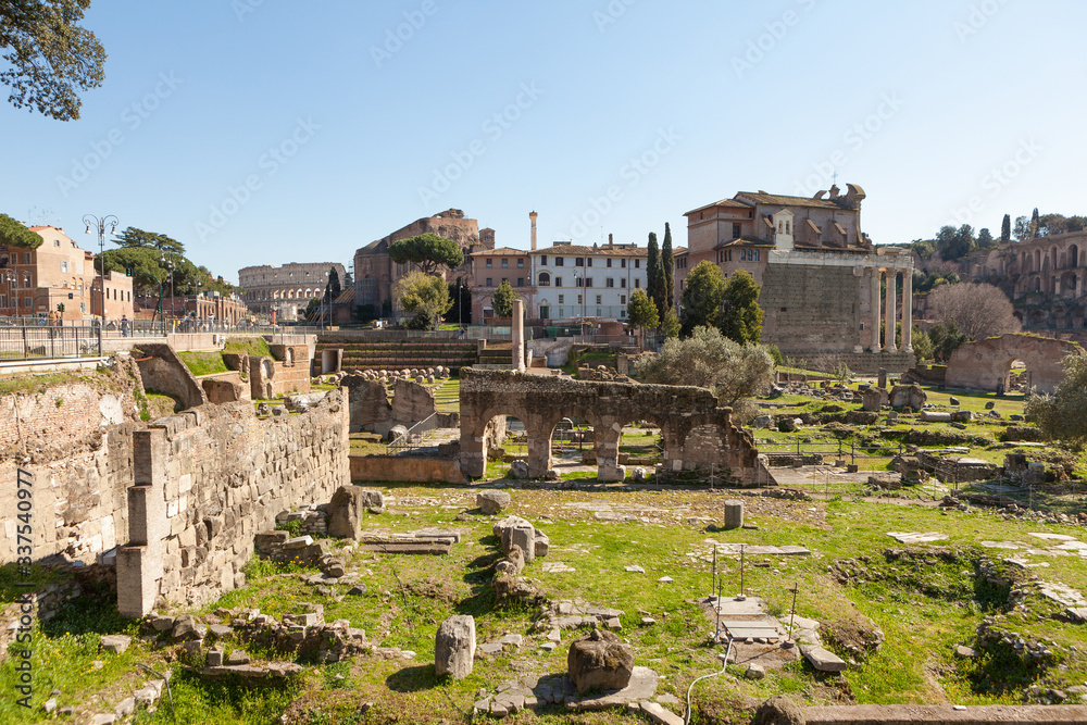 The Roman Forum (Forum Romanum or Foro Romano). No people. Rome, Italy
