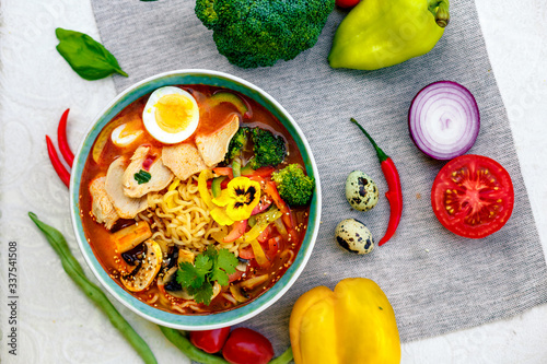 ramen noodles with korean noodles served on the table