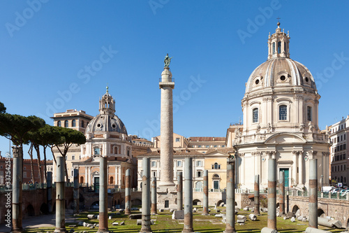 Trajan Column (Colonna Traiana). Roman triumphal column in Rome, Italy. View from Trajan forum.