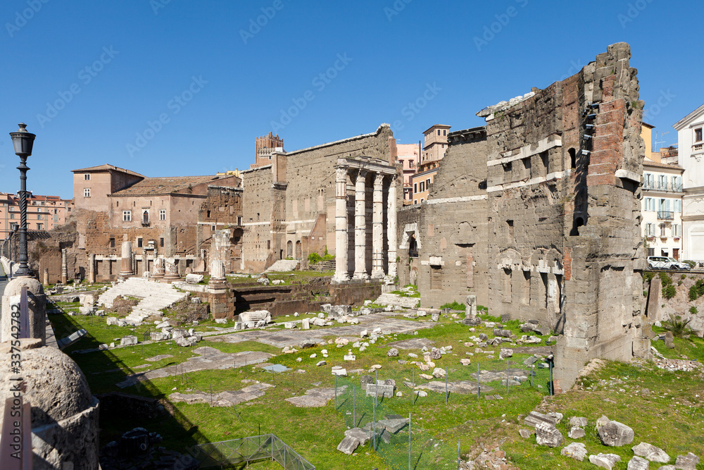 The Forum of Augustus (Foro di Augusto) and ruins  temple of Mars Ultor. Imperial forums of Rome, Italy