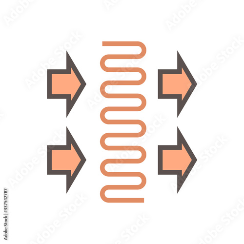 Condenser coil vector icon consist of copper or aluminium tubes, fan blow for holds refrigerant, gas pressure in air compressor for ductless split system, heating ventilation, air conditioning or hvac