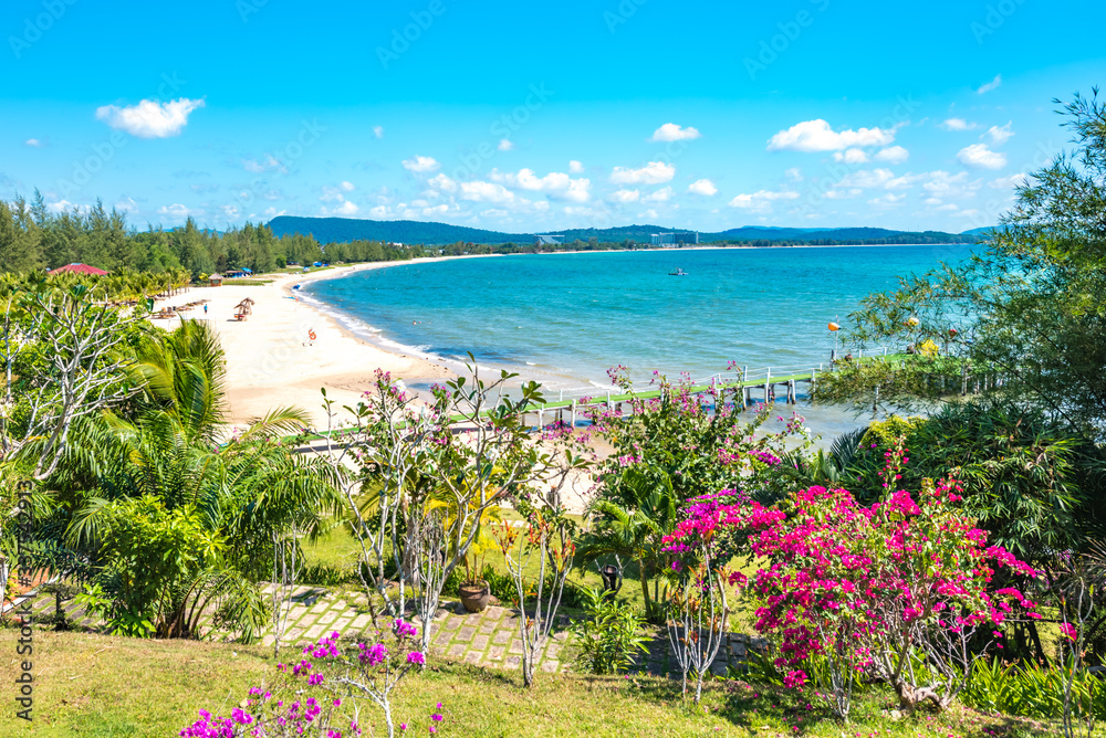 Coastal Scenery of The Long Beach on Phu Quoc Island, Vietnam, a Popular Tourism Destination for Summer Vacation in Southeast Asia, with Tropical Climate and Beautiful Landscape.