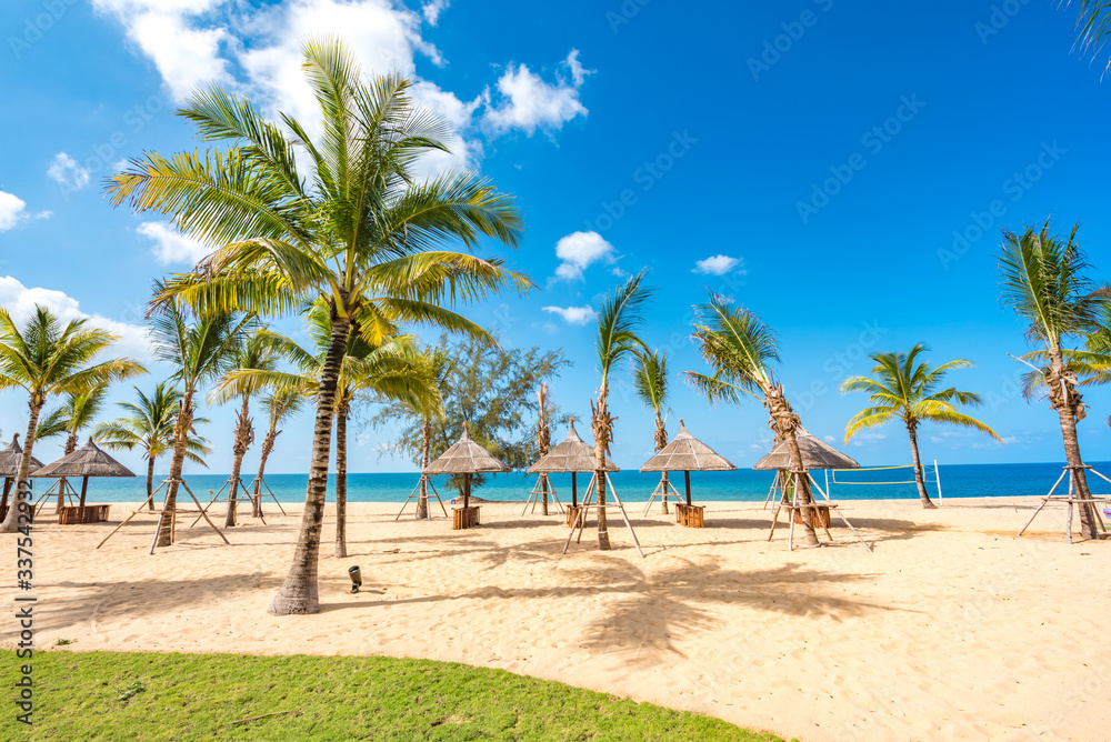 Coastal Scenery of The Long Beach on Phu Quoc Island, Vietnam, a Popular Tourism Destination for Summer Vacation in Southeast Asia, with Tropical Climate and Beautiful Landscape.