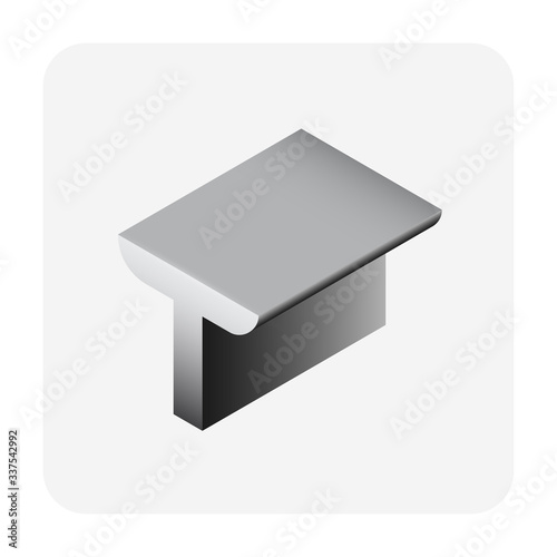 Steel product icon. T chanel profile shape. That alloy of iron from steel production industry and metallurgy used as beam, bar, frame, girder, structure in engineering, construction building material.