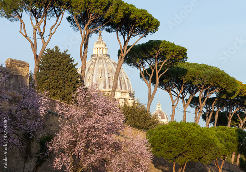 Walls of Vatican City and the dome of the Papal Basilica of St. Peter. Rome, Italy photo