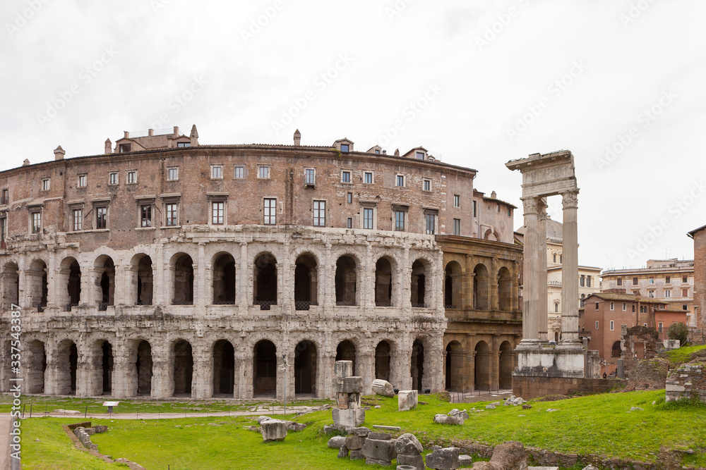 The Theatre of Marcellus Theatrum Marcelli or Teatro di Marcello. Ancient open-air theatre in Rome, Italy